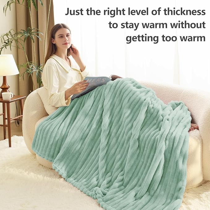 HIMEET Sage Green Ribbed King Size Blanket - Image 3