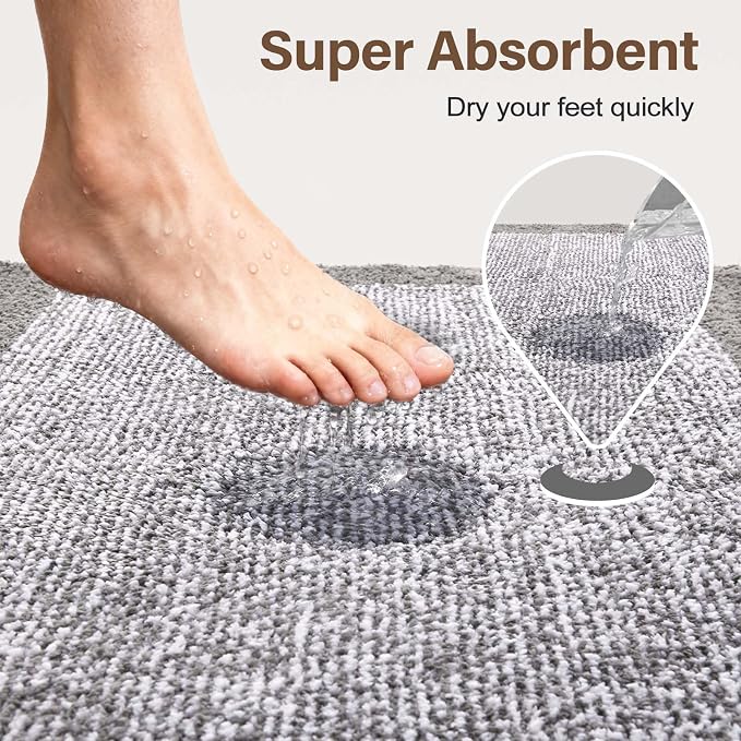 Bathroom Rugs 24x17 Non Slip Washable, Light Grey Bath Mat - Image 7