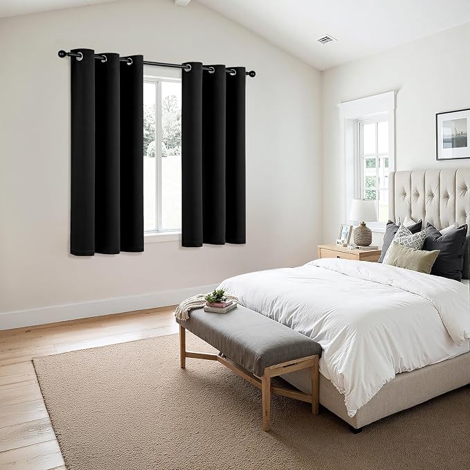 MIULEE Blackout Curtains for Bedroom 2 Panels 34 x 63 Inch Long Black | Thermal - Image 6