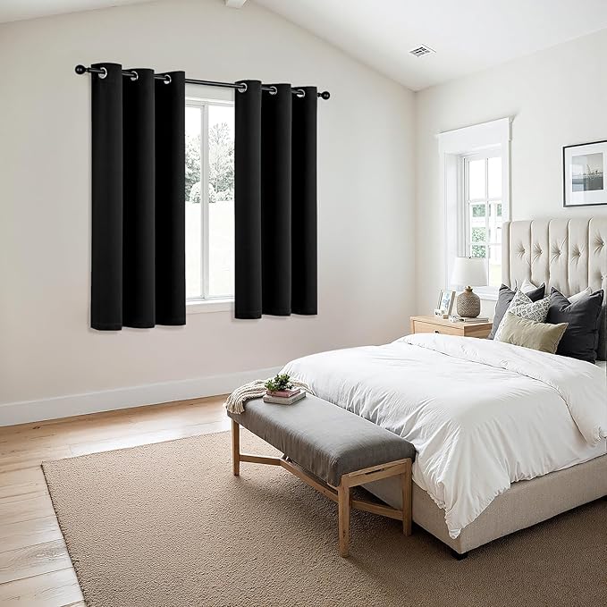 MIULEE Blackout Curtains for Bedroom 2 Panels 34 x 45 Inch Long Black | Thermal - Image 6