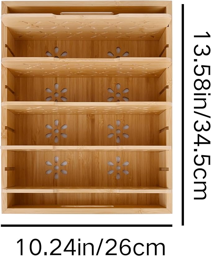 Natural Bamboo Storage Tray with 5 Custom Dividers, Deep Drawer Organizer for Kitchen, Small Cabinets, Home Office & Living Room