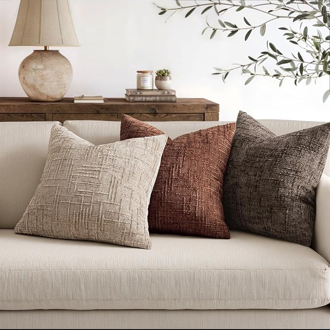 MIULEE Chenille Textured Euro Throw Pillow Covers Oatmeal 22x22 Set of 2 | - Image 4