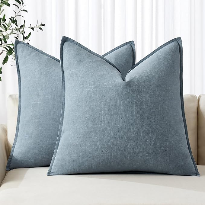 MIULEE Decorative Linen Pillow Covers 20x20 Inch Blue Grey | Boho Farmhouse​ by MIULEE