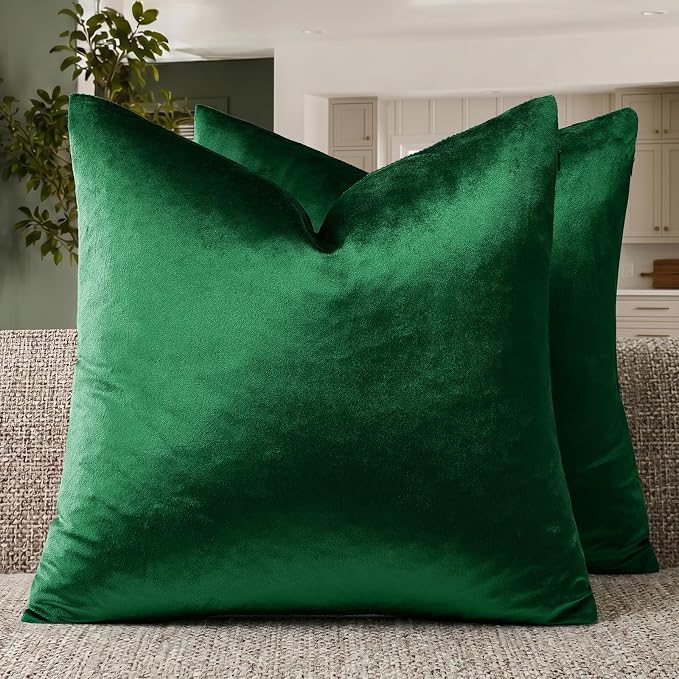 GIGIZAZA Green Velvet Pillow Covers 24x24 Decorative Pillows Pack of 2 | Throw by GIGIZAZAFocusingonhomedecoration