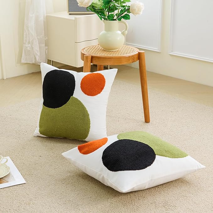 HOdo Home 2PCS Tufted Boho Jacquard Pillow Covers, Pillow Covers-Throw Pillow Cover,Farmhouse Decorative Pillow Cover,Pillow Cases for Couch,Sofa,Bed,Chair,Living Room,Home Decor (18x18inch)