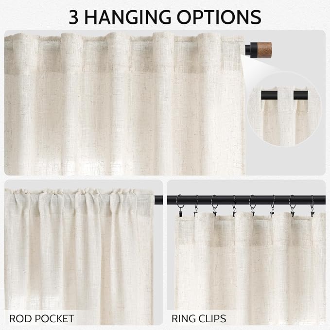 Nanspring Modern Linen Curtains 84 Inch Length 2 Panels Set - Image 2