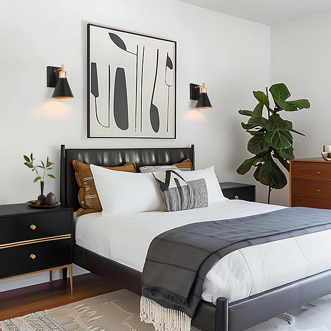 KSANA Black Gold Sconce, Modern Farmhouse Wall Sconces Lighting Fixture with Metal Shade for Bathroom, Kitchen, Bedroom and Stairway