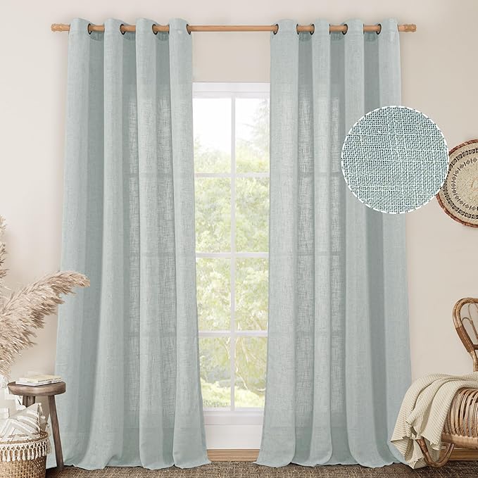 Linen Semi Sheer Curtains 96 inches Long 2 Panels Set, Light Filtering Panels by LAMIT