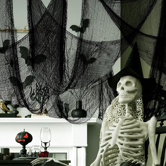 Biubee 5Pcs Halloween Black Creepy Cloth - Spooky Gauze Fabric Cloth for Haunted Horror House Halloween Party Doorway Outdoors Decoration (30" × 72")