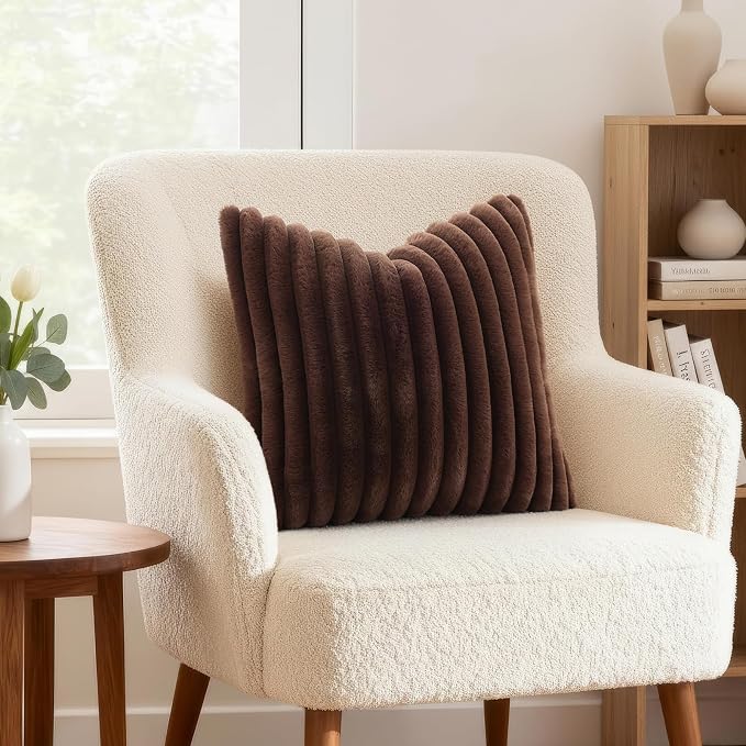 decorUhome Fall Faux Fur Throw Pillow Covers 18x18 Set of 2 Dark Brown | - Image 3