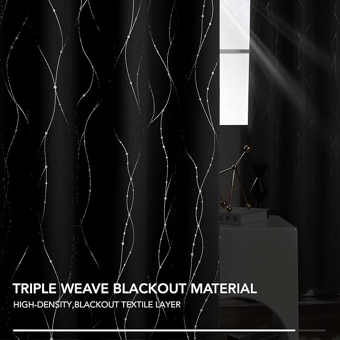 Deconovo Blackout Curtains, Thermal Insulated Noise‑Reducing Drapes, Wave Line - Image 3
