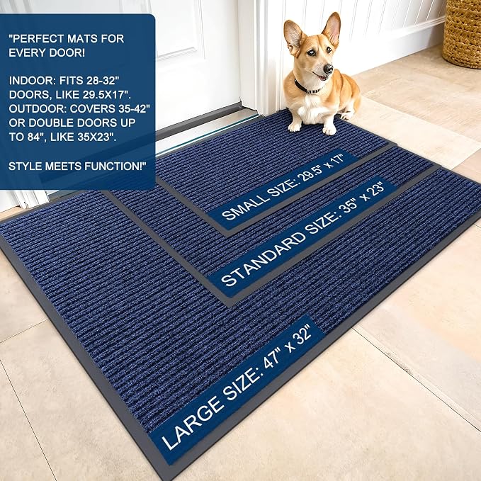 OLANLY Front Door Mat 71x23, Waterproof Heavy-Duty Indoor Outdoor Doormat | Blue - Image 2