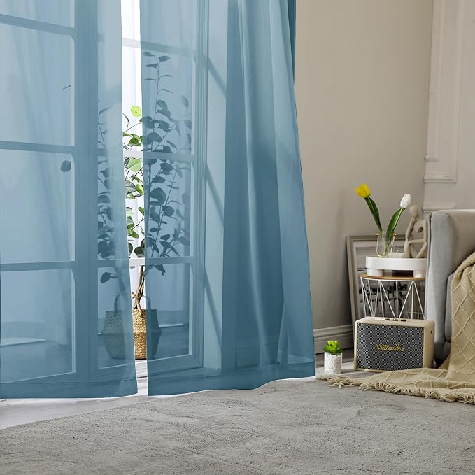 Lecloud Dusty Blue Sheer Curtains 90 Inches Long 2 Panels, Light Filtering - Image 2