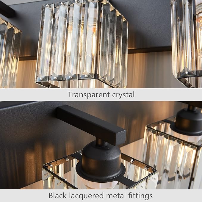 Modern Black Crystal Bathroom Vanity Light - 6-Lights Wall Light Fixtures