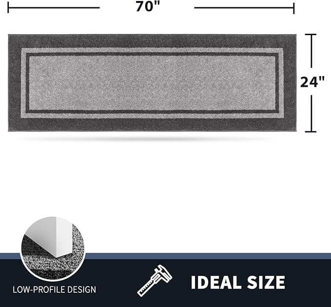 PURRUGS Dirt Trapping Door Mat 24" x 70", Non-Slip/Skid Machine Washable Entryway Rug, Shoes Scraper, Area Rug, Super Absorbent Welcome Mat for Muddy Wet Shoes and Paws, Light Grey & Dark Grey