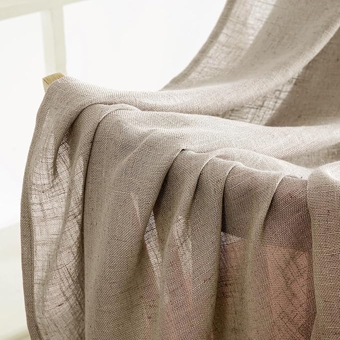 MIULEE Taupe Grey Linen Curtains 52x84 Inch Length 2 Panels - Image 6