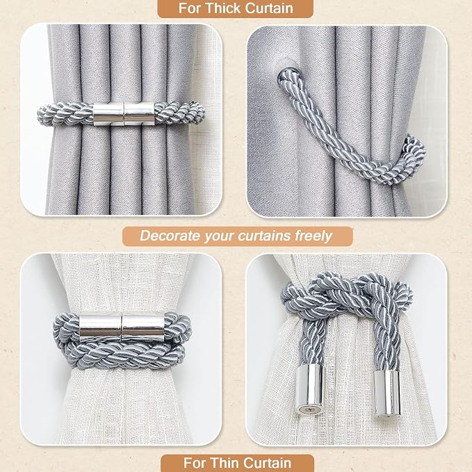 NICEEC 2 Pack Strong Magnetic Curtain Tiebacks Modern Simple Style Drape Tie - Image 6
