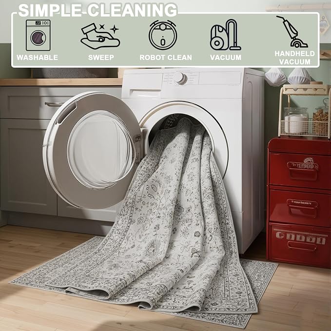 Grey Area Rug 6x9 for Living Room Bedroom | Ultra-Thin; Easy Clean; Non Slip; - Image 5