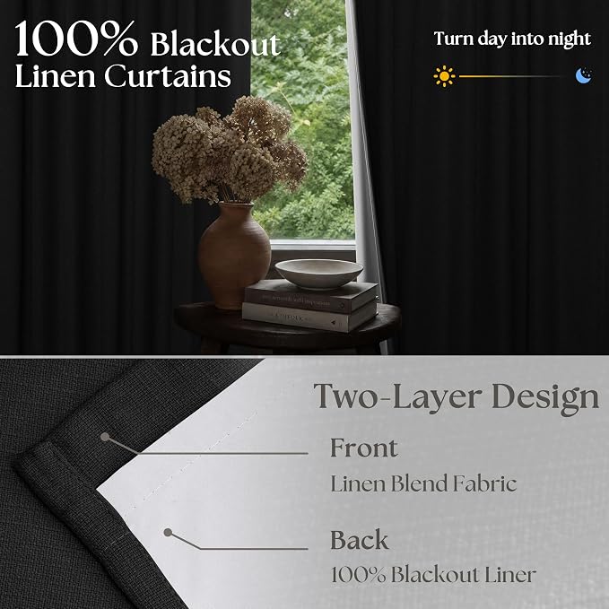 Black 86 Inch Pinch Pleated 100% Blackout Curtains - Image 2