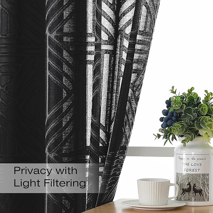 Simplebrand Black Semi Sheer Curtains 84 Inches Long 2 Panels, Light Filtering - Image 2