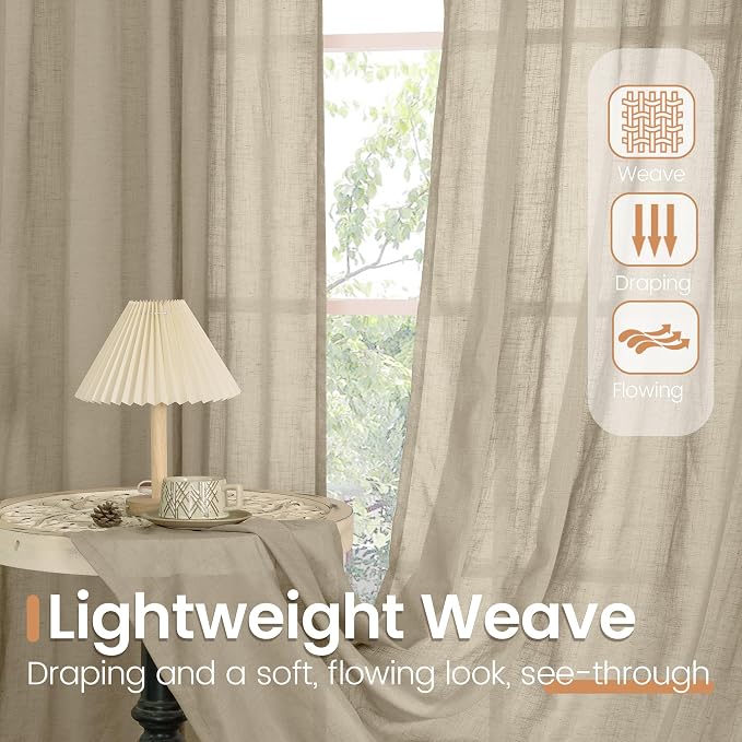 BGment 96 Inches Long Camel Linen Curtains - Image 4