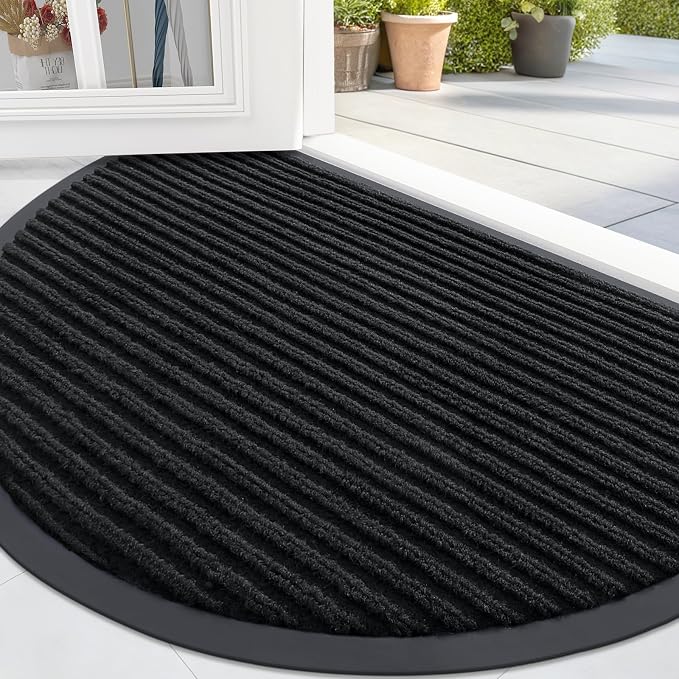 OLANLY Half Circle Front Door Mat 35x23, Waterproof Heavy-Duty Doormat | Black by OLANLY
