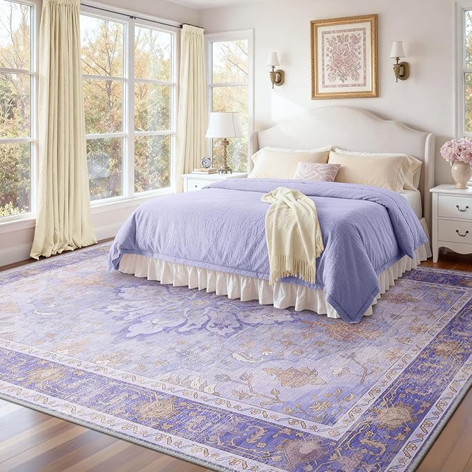 RELEANY Area Rugs 9'x12' Washable Non-Slip, Floral Vintage Distress Print - Image 2