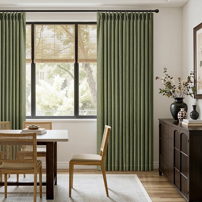 MIULEE Olive Green Pinch Pleated Linen Curtains 90 Inches Long 2 Panels - Image 5