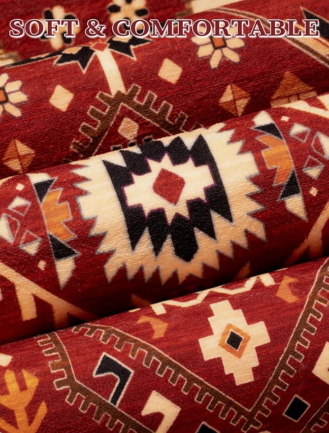 SERISSA Runner Rug for Hallways, Extra Long Boho Rug Ultra Soft Vintage Red - Image 5