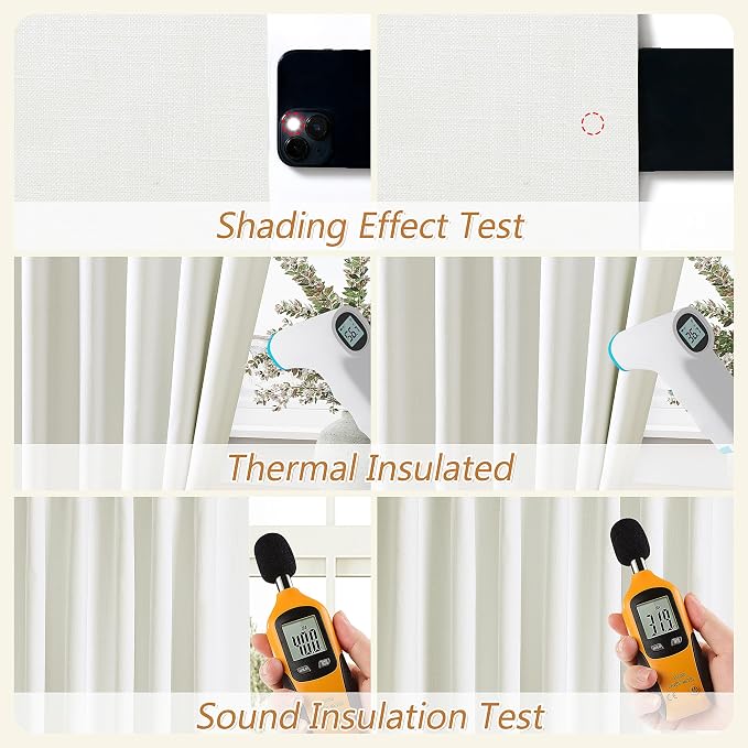 Ivory 100% Blackout Linen Curtains 108 Inch Length 2 Panels Set - Image 5