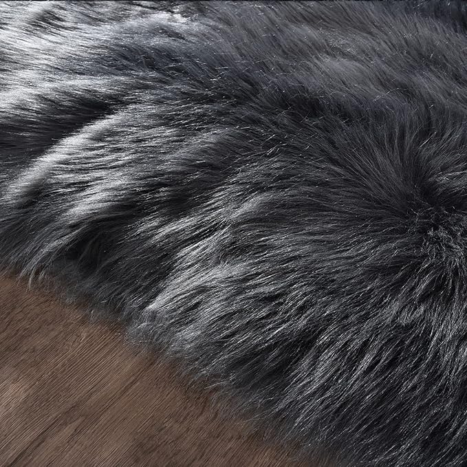 Latepis Rugs for Living Room 5x7 Dark Grey Washable Faux Fur Throw Rugs for - Image 6
