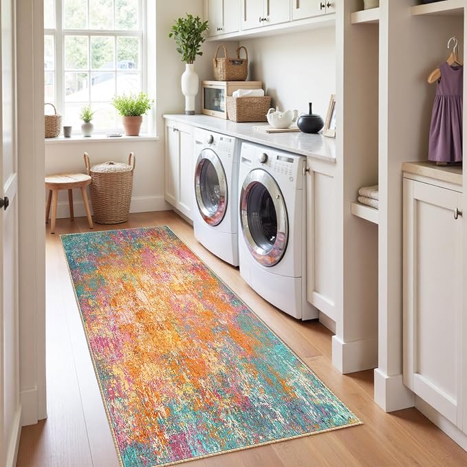 Washable Area Rugs 2'x8' Non-Slip Modern Abstract Soft - Image 4