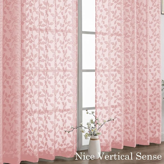 Chyhomenyc Blush Pink Sheer Curtains 30 Inch Length, Light Filtering Leaf - Image 9