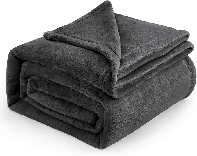 Bedsure GentleSoft Fleece Blankets Queen Size Dark Grey by BEDSURE