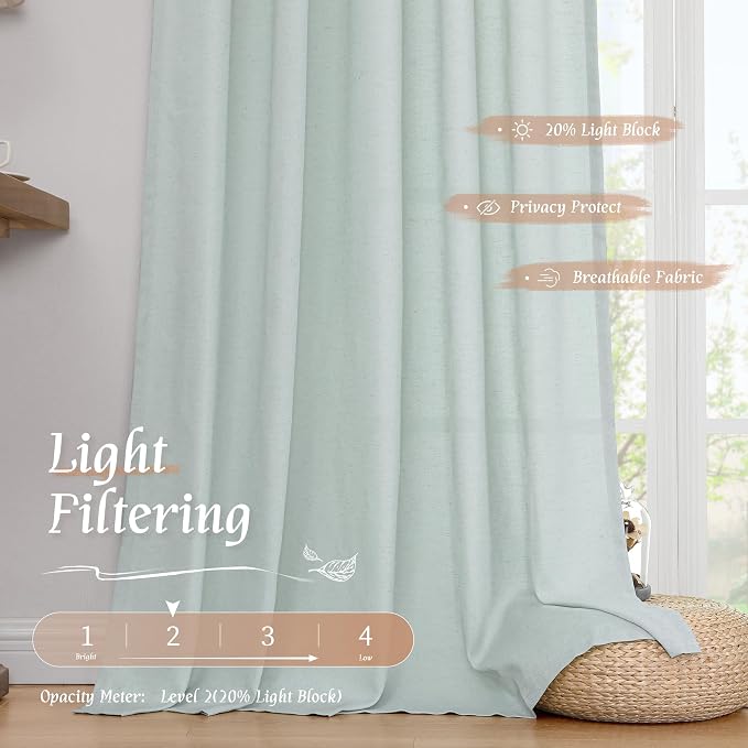 Light Filtering Linen Curtains 63 Inch Length - Image 9