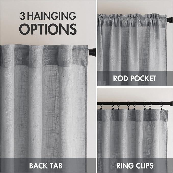 MIULEE Grey Linen Curtains 84 Inch Length - Image 3