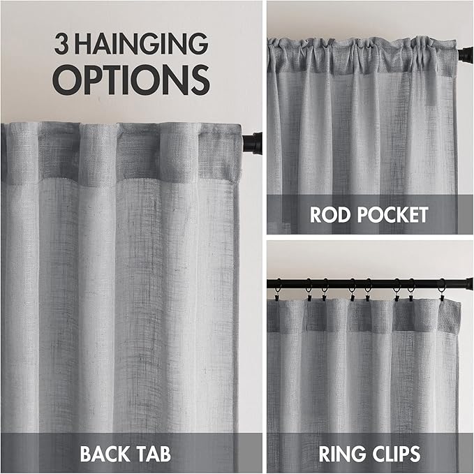 MIULEE Grey Linen Curtains 37x84 Inch Length Gray 2 Panels | Window Drapes - Image 3