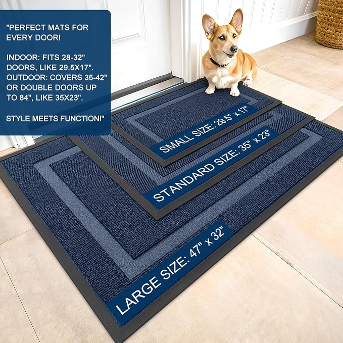 OLANLY Front Door Mat Outside 59x23, All-Season Heavy-Duty Rubber Doormat | Blue - Image 2