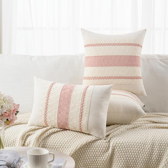 Fancy Homi Set of 1 Boho Pink Lumbar Decorative Throw Pillow Cover 12x20 Inch - Image 5