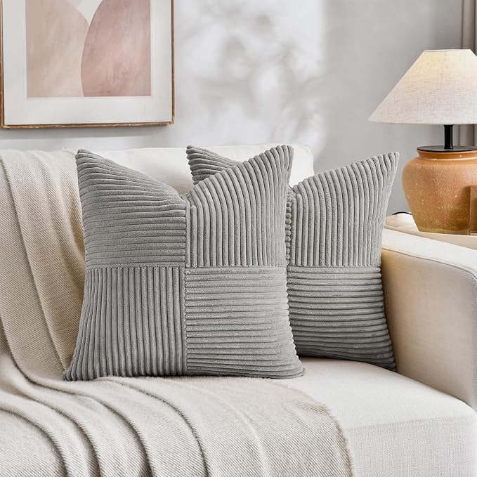 Fancy Homi 2 Packs Grey Big Decorative Throw Pillow Covers 24x24 Inch - Image 5