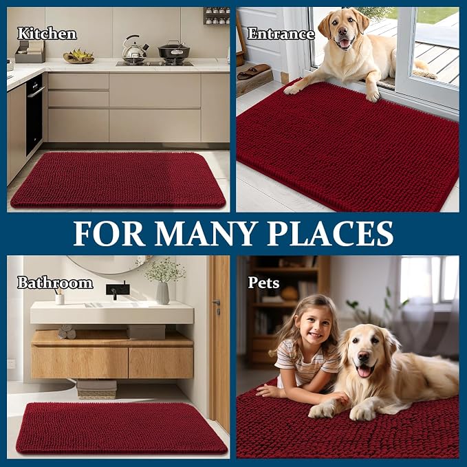OLANLY Dog Door Mat for Muddy Paws 47x17, Super Absorbent Chenille Mud Mat | Red - Image 8
