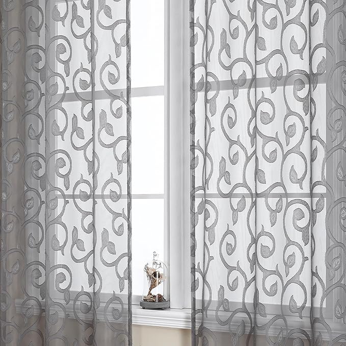 OWENIE Furman Sheer Charcoal Gray Curtains 84 inches Long - Image 2