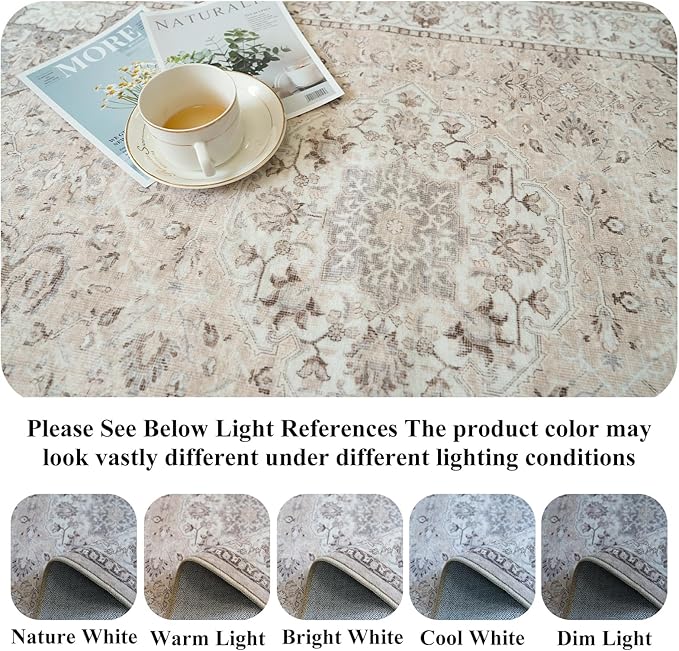 Washable 5x5 Square Area Rugs: Indoor Non-Slip Entryway Kitchen Rugs Oriental - Image 6