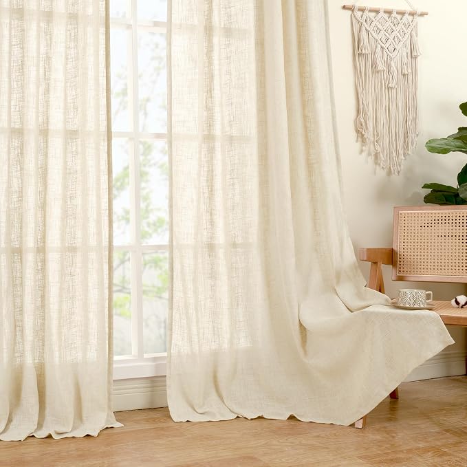 Linen Semi Sheer Curtains 96 inches Long 2 Panels Set, Floor to Ceiling Curtains - Image 9