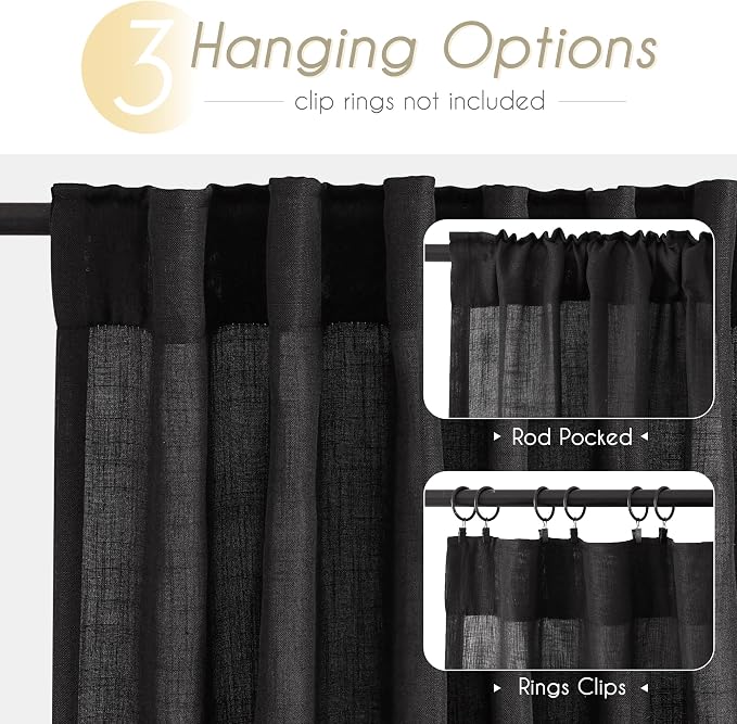 Black Linen Curtains 72 inches Long - Image 2