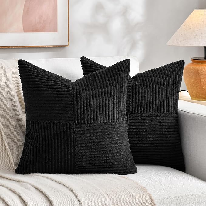 Fancy Homi 2 Packs Black Euro Decorative Throw Pillow Covers 26x26 Inch by Fancy+Homi