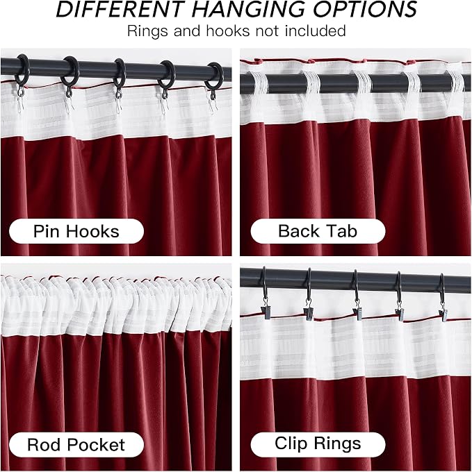 RYB HOME Red Velvet Curtains 84 inches- Room Darkening Curtains Heavy Duty - Image 6