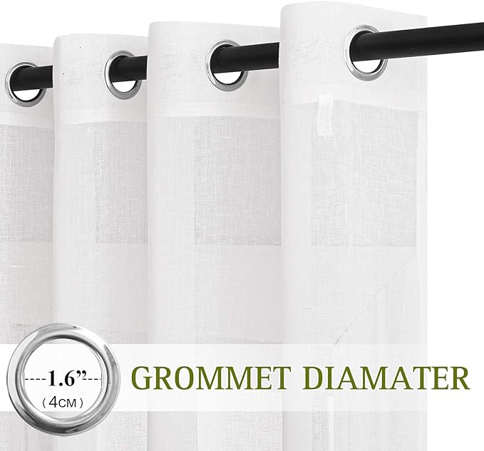 NICETOWN White Linen Sheer 90 inch Curtains, Privacy Chic Linen Blend Window - Image 2