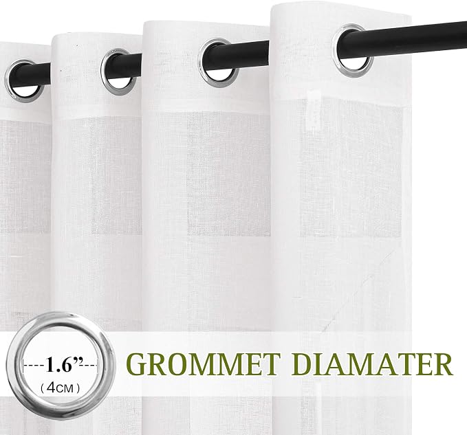 NICETOWN White Short Curtains for Small Window, Grommet Semi Sheer Linen Blend - Image 3