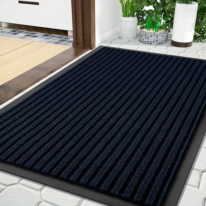 Yimobra Front Door Mat Outdoor Indoor Entrance, 100% Waterproof All-Season All Weather Doormat, Welcome Matt Outside Entry, Non Slip, Low Profile, Heavy Duty Patio Porch Floor Mats,36 x 24,Navy Blue